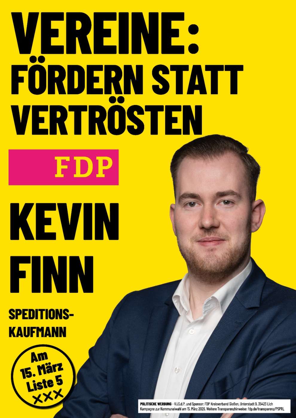 Kevin Finn - Vereine fördern statt vertrösten - Am 15. März Liste 5